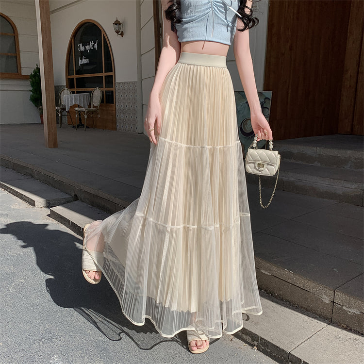 Cream Textured Sheer Tiered Skirt