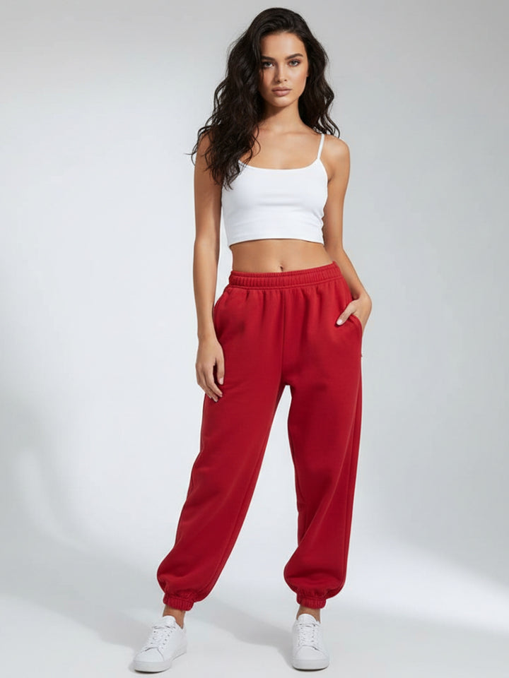 Red Elasticated Baggy Fit Sweatpants