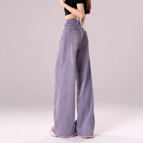 Lavender High Waist Textured Jeans