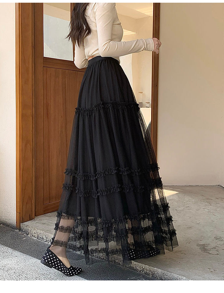 Black Textured Tiered Skirt