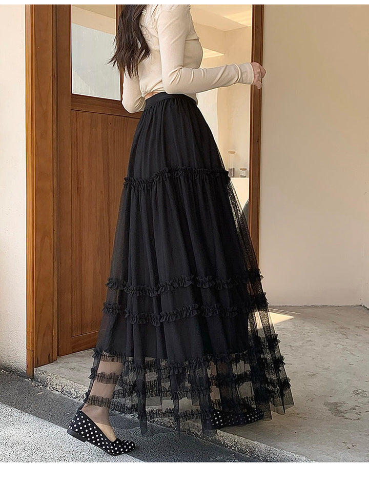 Black Textured Tiered Skirt