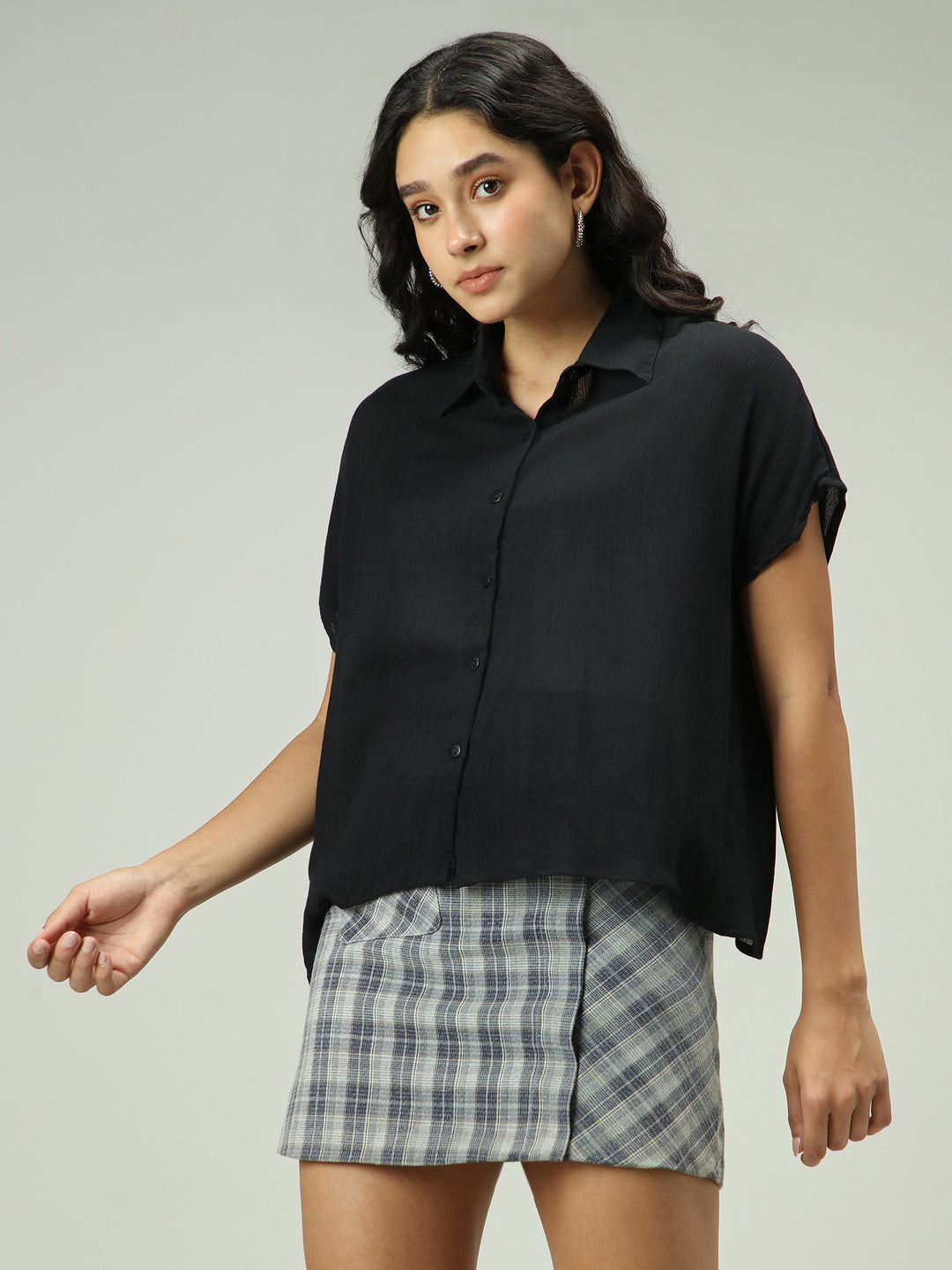 Black Solid Flowy Shirt