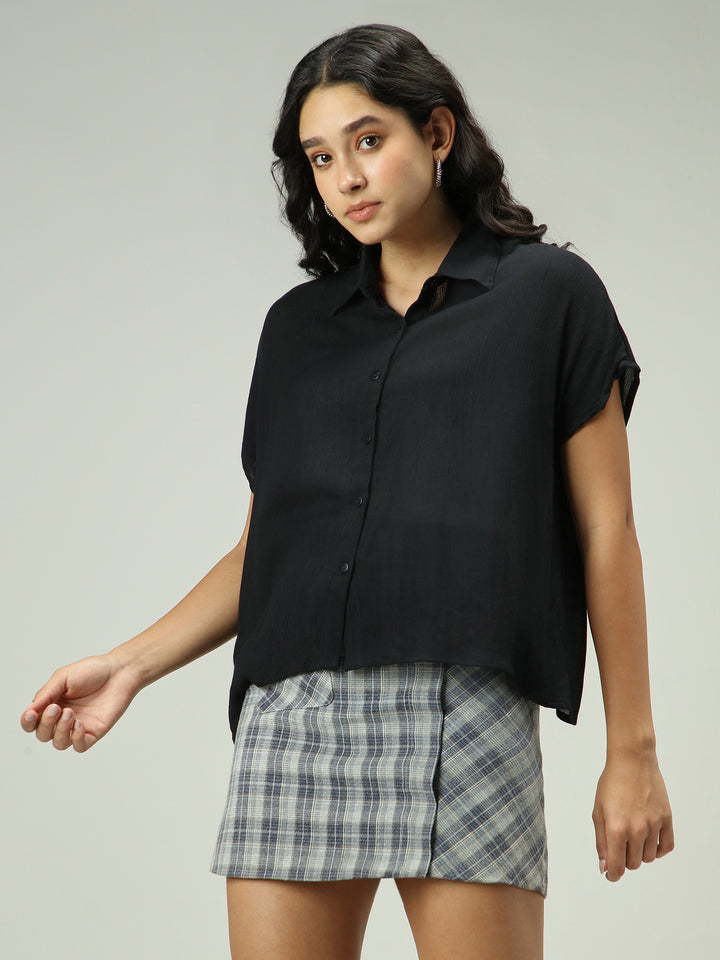 Black Solid Flowy Shirt