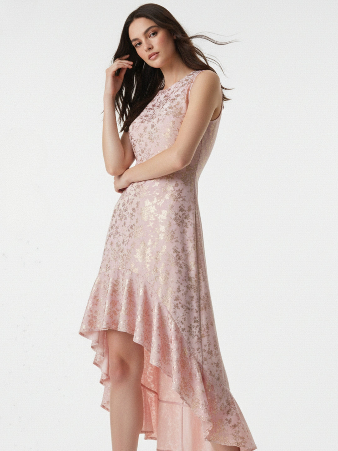 Pink Asymmetric flouncy layered bodycon dress