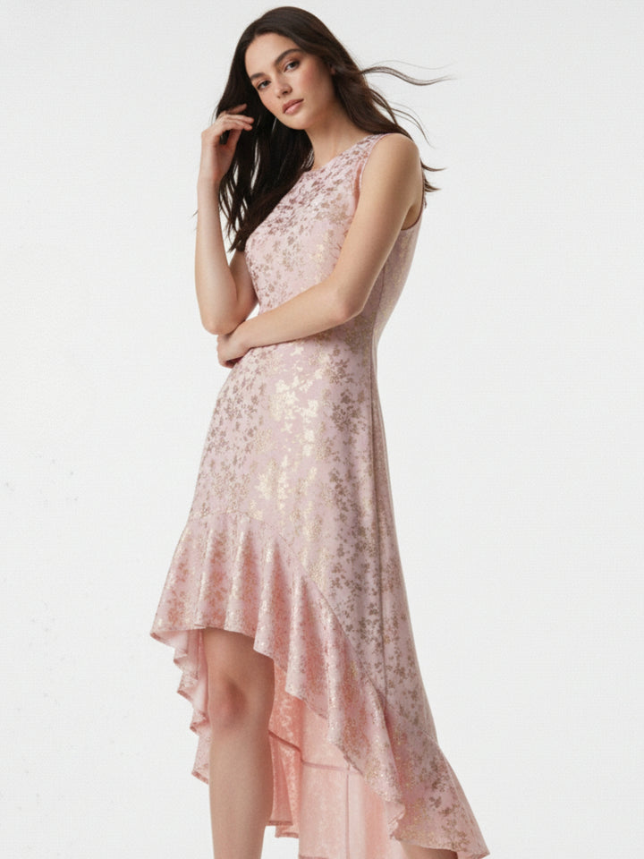 Pink Asymmetric flouncy layered bodycon dress
