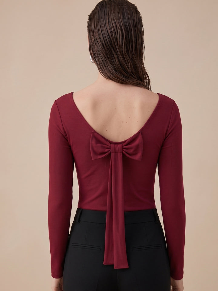 Red Back Scoop Neck With Bow Detail Top