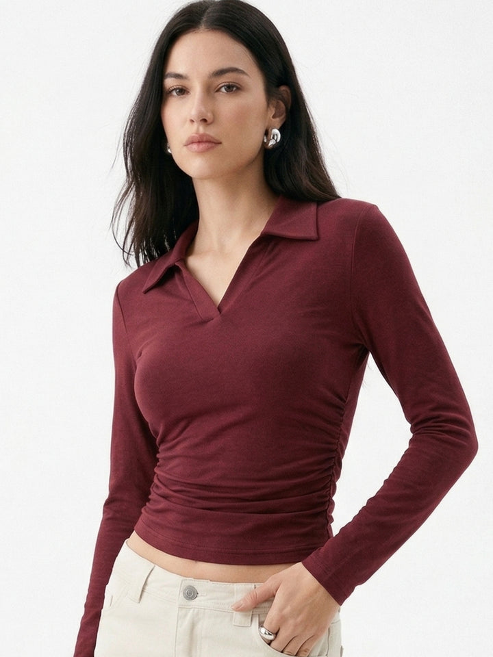 Wine Collared Casual Top