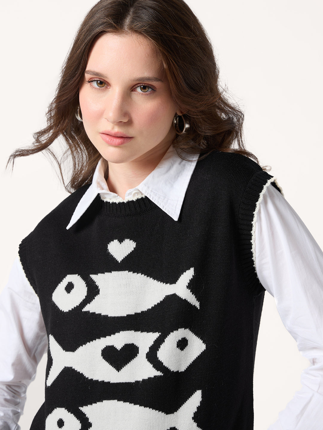 Black Sleeveless Contrast Rib Sweater