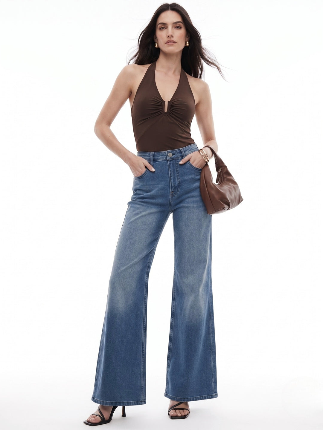 Blue High Waist Wide Leg Jeans