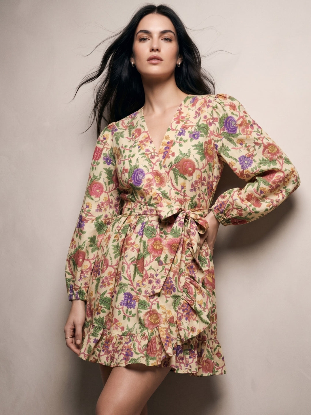 Multi Mini Printed Dress With Frills
