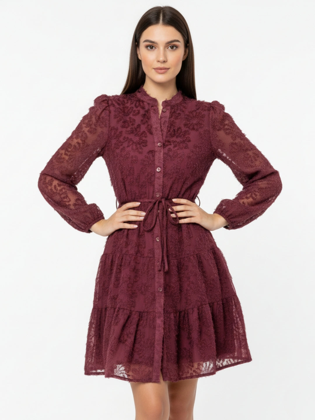 Wine Textured Shirt Dress