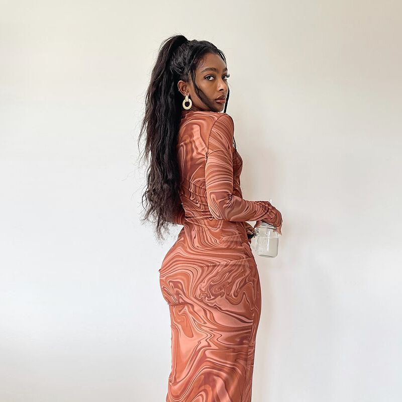 Brown Marble Print Bodycon Dress