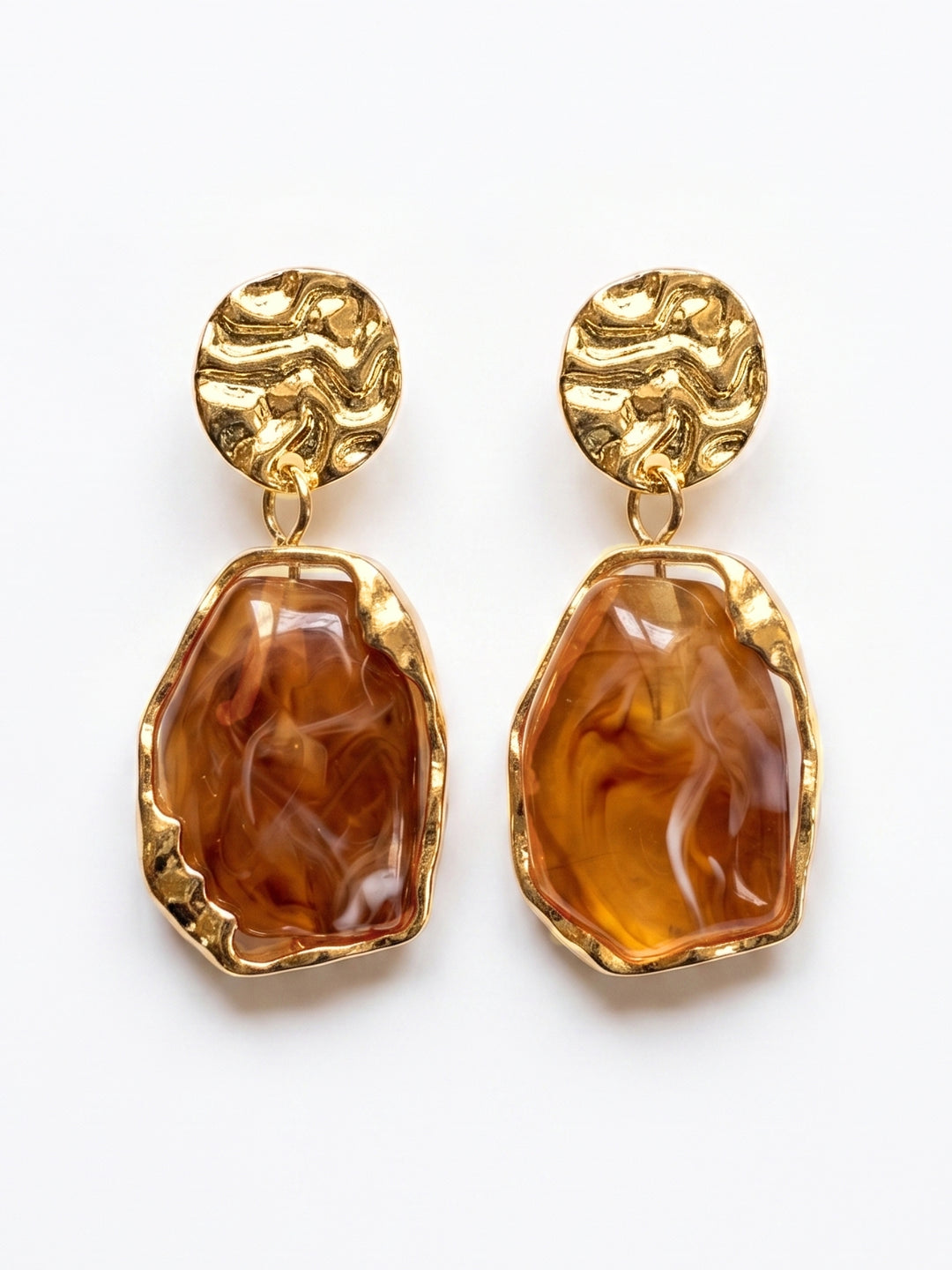 Gold Gem Stone Metal Earrings