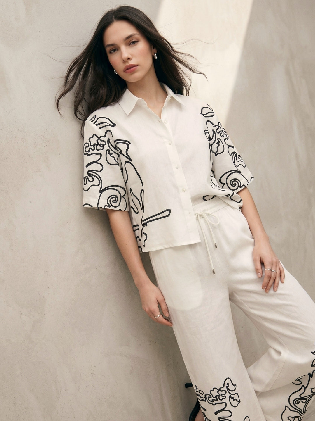 Off White Contrast Placement Print Co-Ord Set