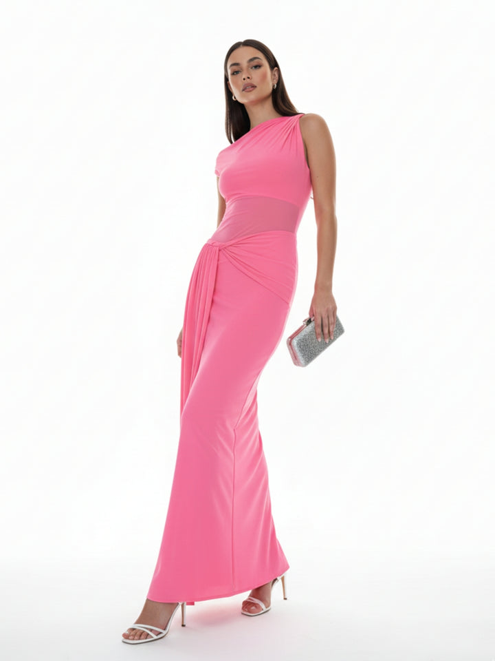 Pink Off Shoulder Waist Detail Dress