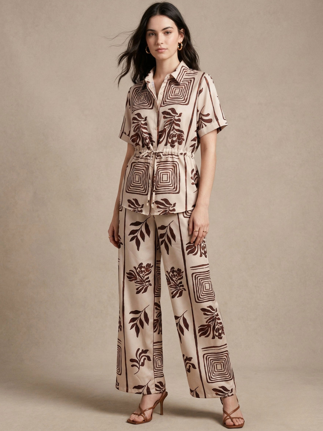 Off White Printed Short Sleeve Casual Co-Ord Set
