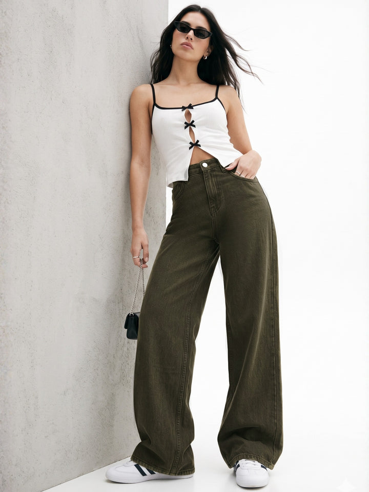 Olive High-Rise Straight Fit Jeans