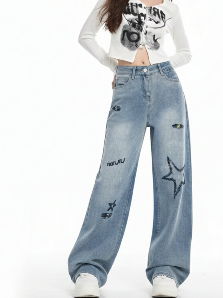Light Blue High Waist Frayed Effect Jeans