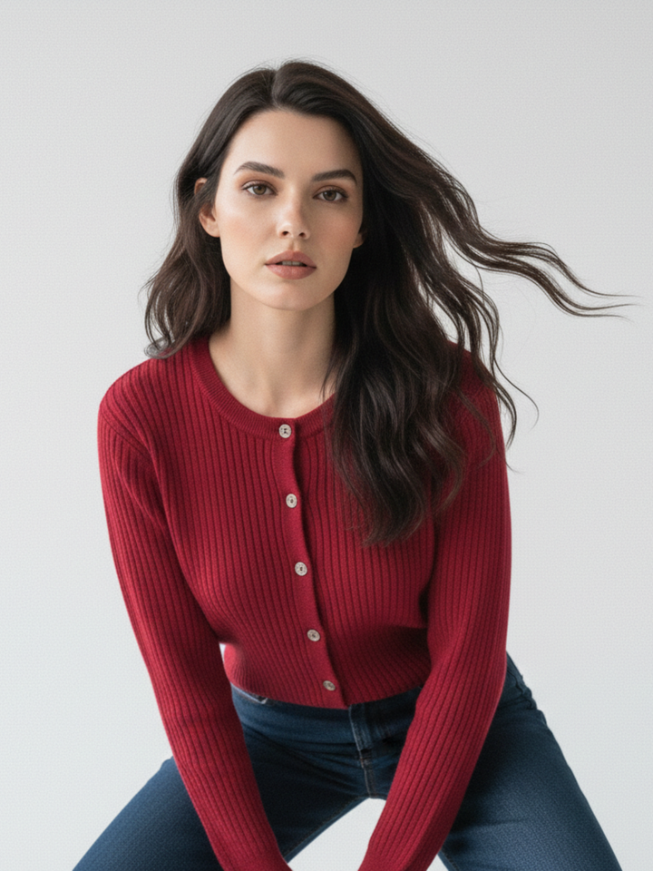 Red Full Sleeve Front Buttoned Cardigan