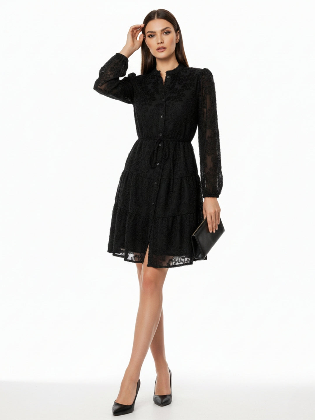 Black Textured Shirt Dress