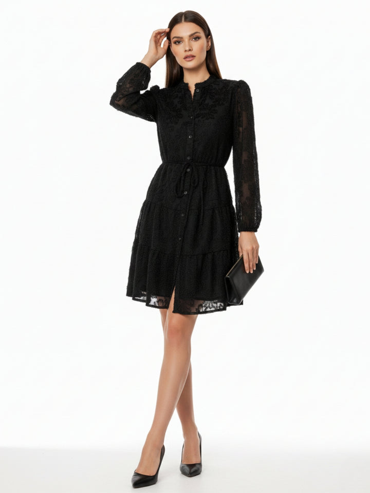 Black Textured Shirt Dress