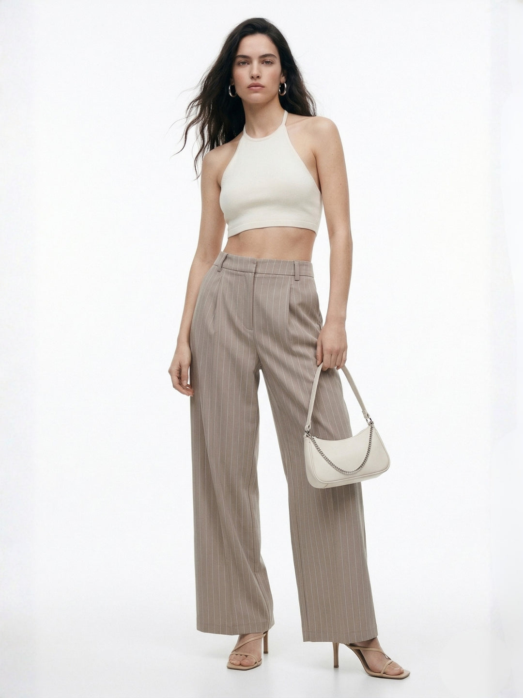 Grey High Waist Striped Trouser