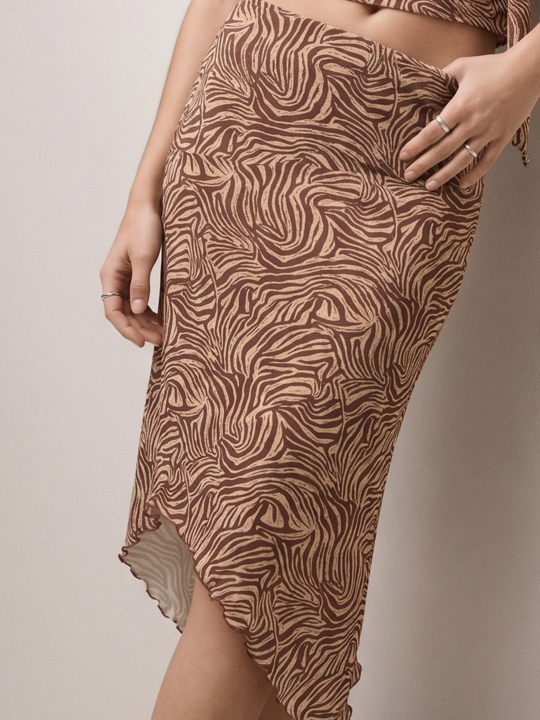 Animal Print Assymetrical Hemline Midi Skirt