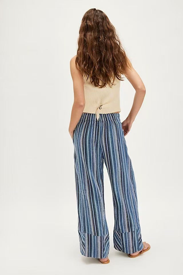 Blue High Waist Striped Pants