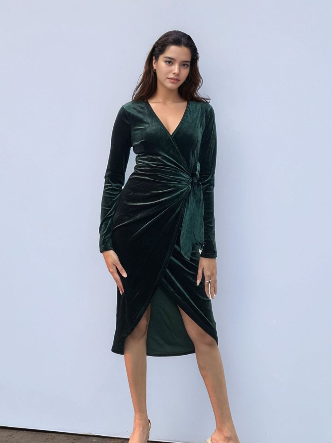 Green Velour Wrap Dress