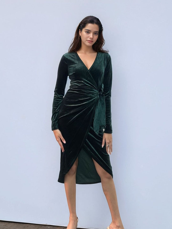 Green Velour Wrap Dress