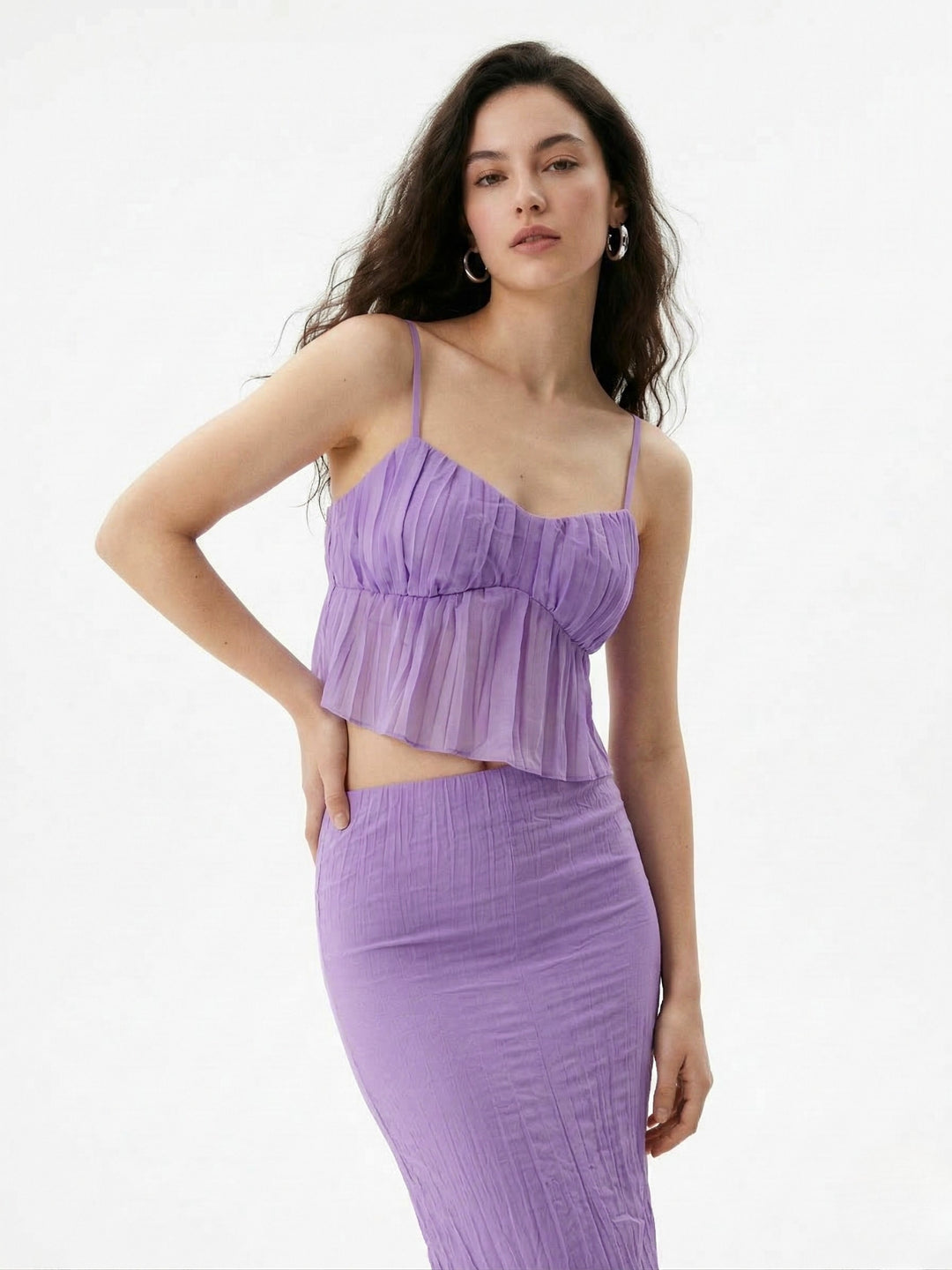 Lavender Spaghetti Strap Top And Skirt Set
