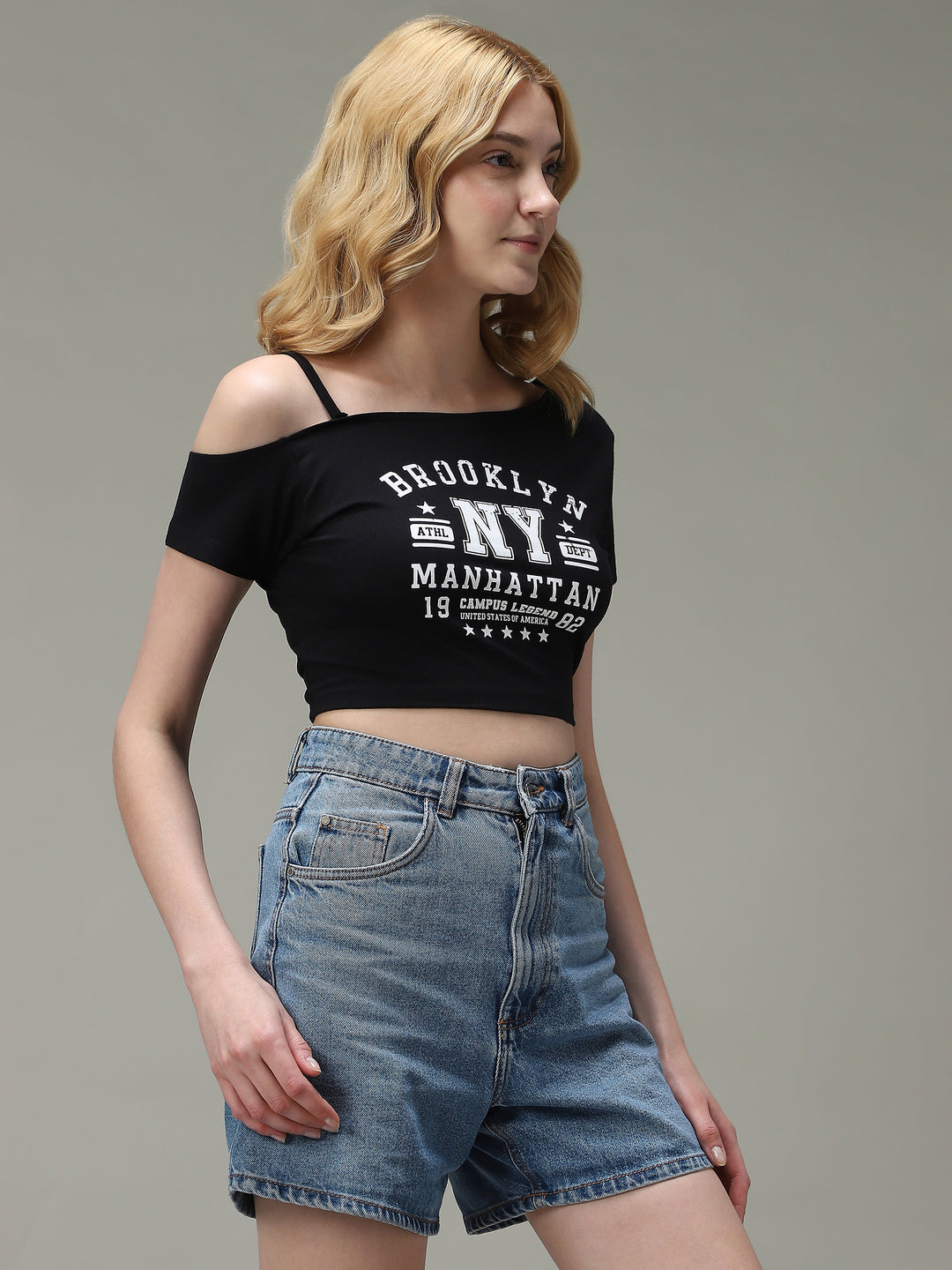 Black Cold Shoulder Boxy Top