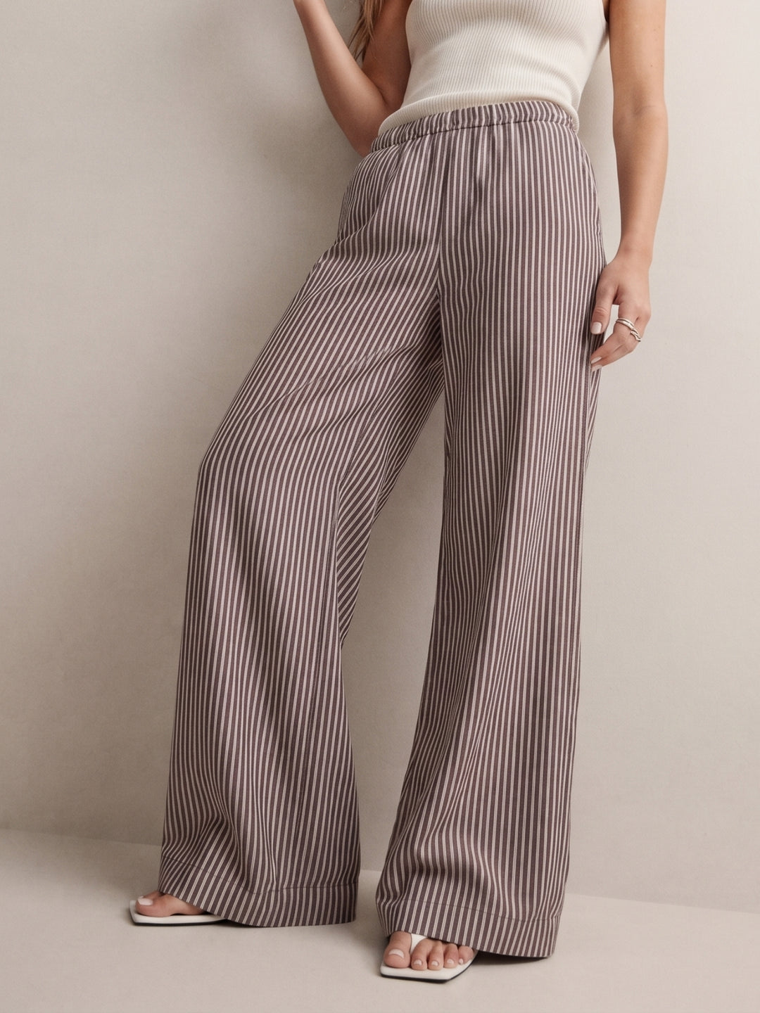 Brown Wide Leg Striped Trouser