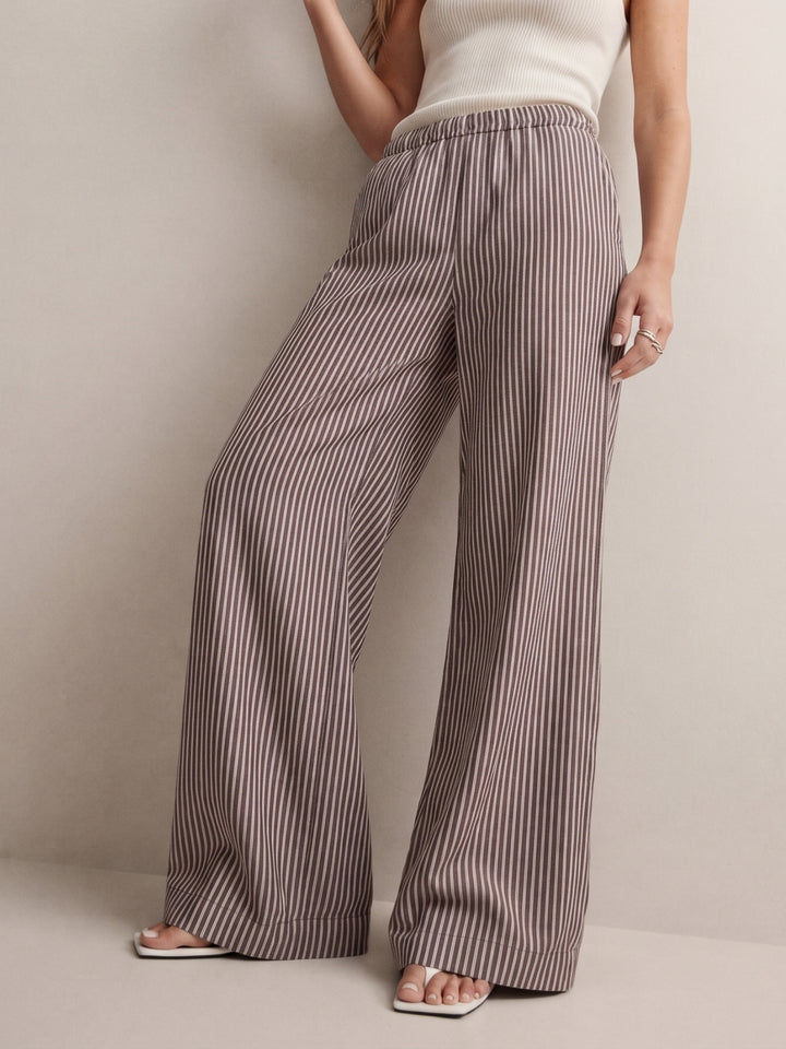Brown Wide Leg Striped Trouser