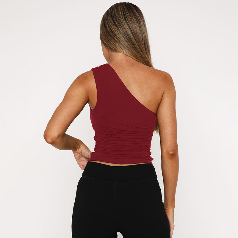 Maroon One Shoulder Buckle Detail Top