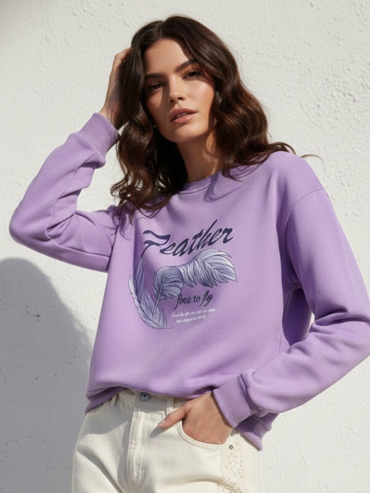 Lilac Graphic Printed Oversized Fleece Sweatshirt