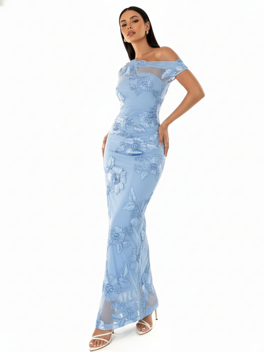 Blue One Shoulder Textured Dress