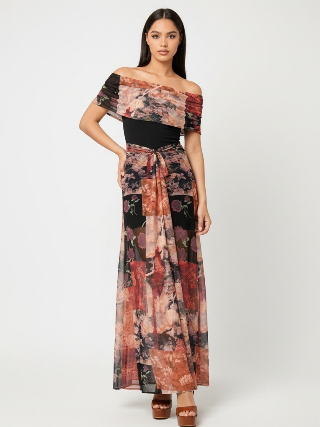 Multi Off Shoulder Waist Detail Dress