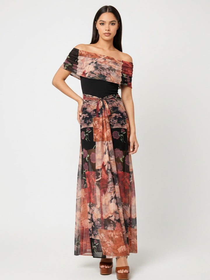 Multi Off Shoulder Waist Detail Dress