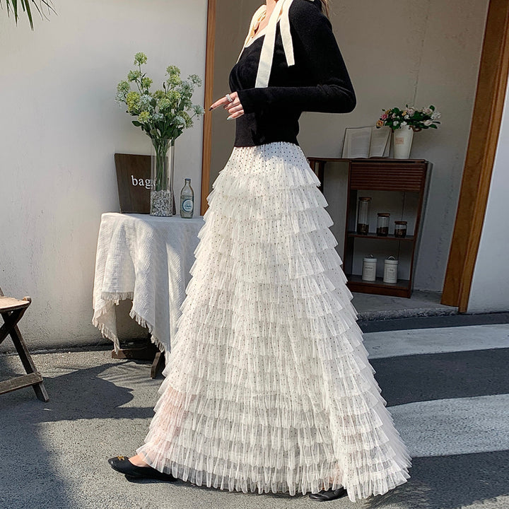 White Multi Ruffled Maxi Skirt