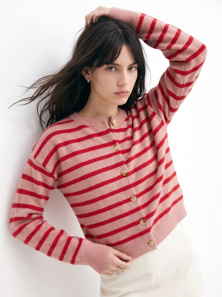 Red Button Down Striped Cardigan