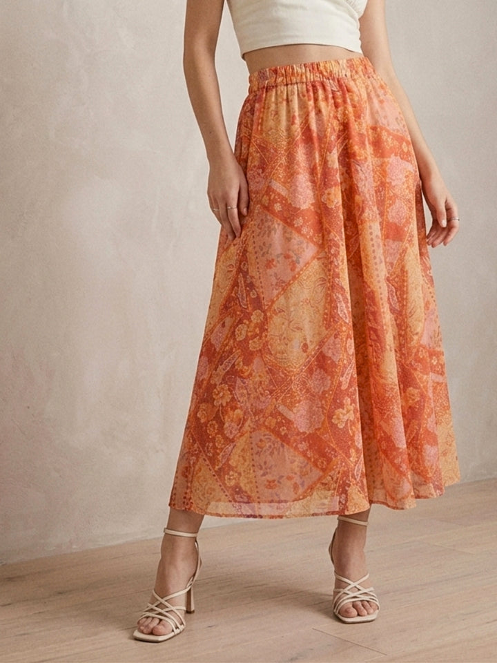 Midi Skirt With Elasticated Waist And A Belt