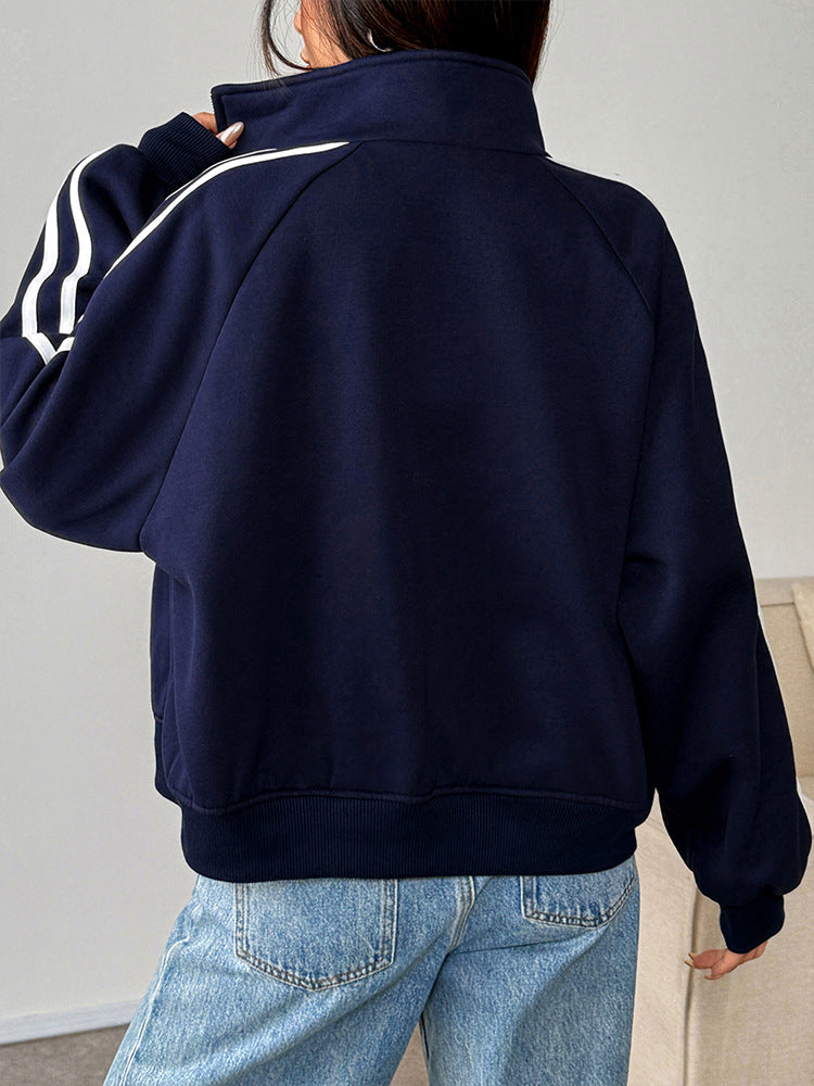 Navy Blue Full Sleeve Contrast Detail Jacket