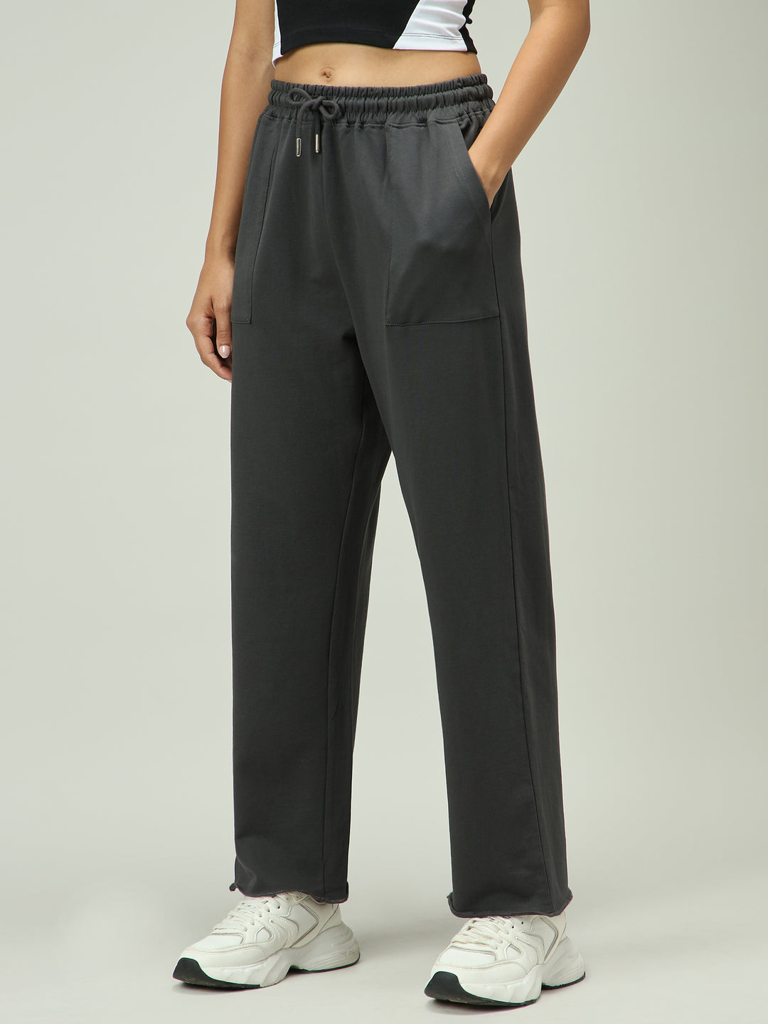 Grey Patch Pocket Wide Leg Sweatpants