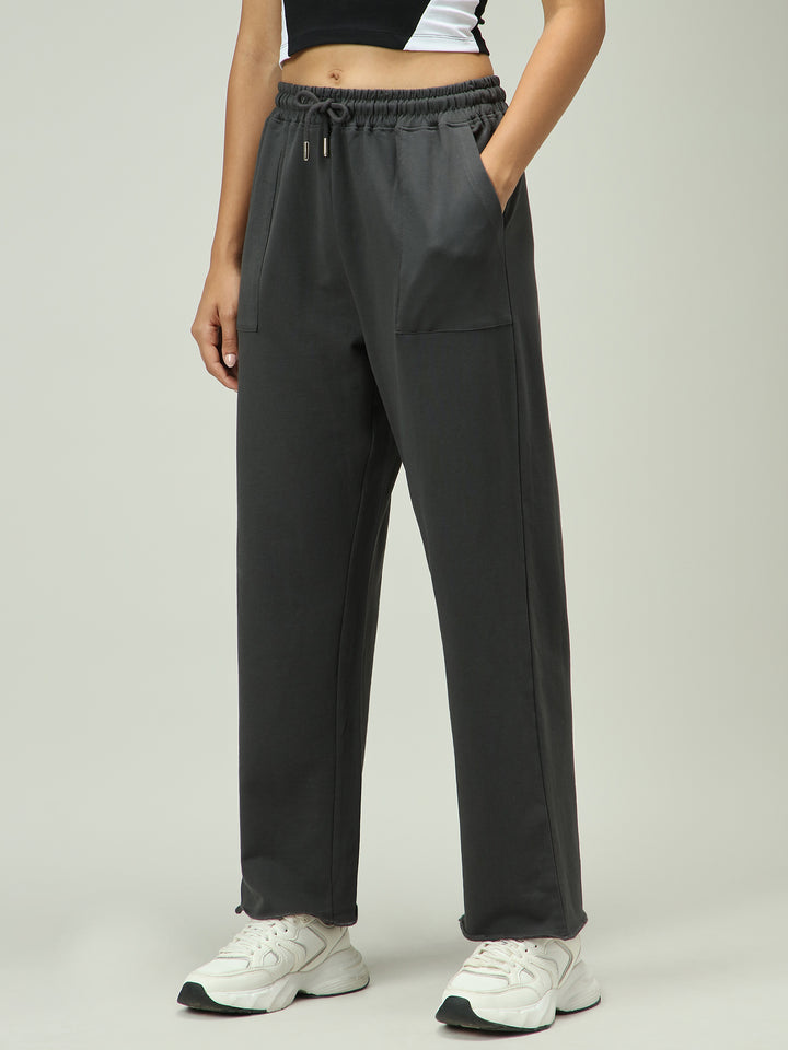 Grey Patch Pocket Wide Leg Sweatpants