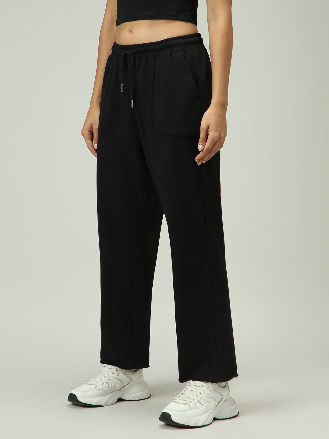 Black Patch Pocket Wide Leg Sweatpants