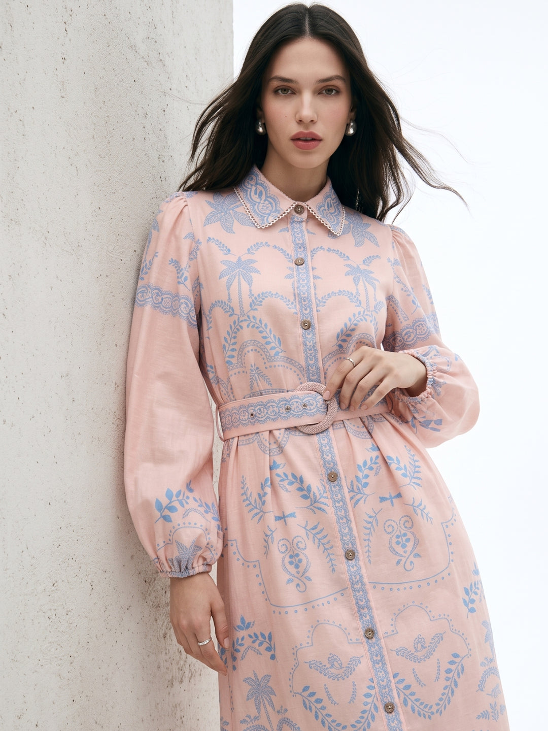 Nude Bishop Sleeve Printed Dress