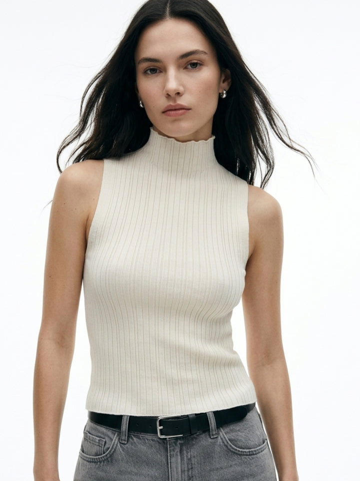 Cream High Neck Tank