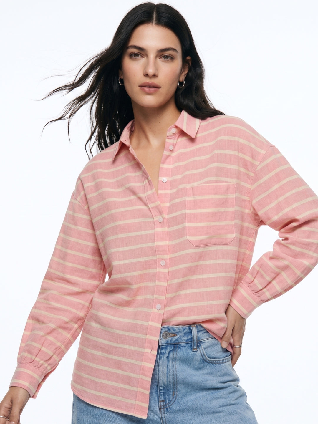 Pink Button Down Striped Shirt