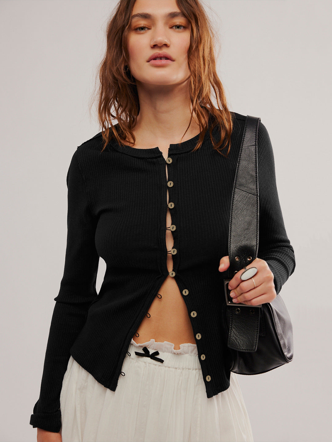 Black Full Sleeve Front Buttoned Top